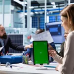 Inventory consultant analyzing warehouse data through inventory intelligence dashboards, stock audits, ERP analytics, and business performance reports.